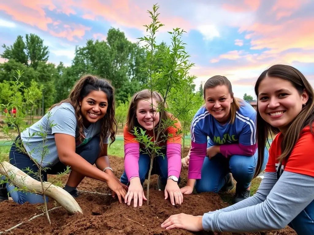 A photograph of MELVOMS GLOBAL LIMITED employees volunteering at a local community event related to sustainable transportation. The image should reflect the company's commitment to social responsibility and its positive impact on the community.